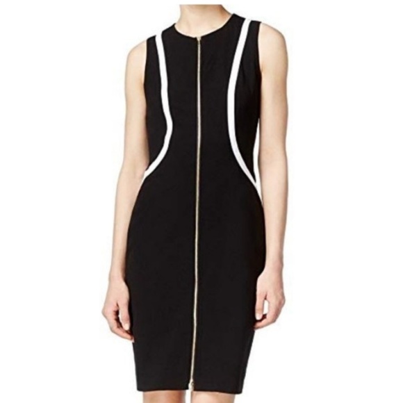 Calvin Klein Zip Front Scuba Sheath Dress in Black Size 10 - Picture 1 of 7
